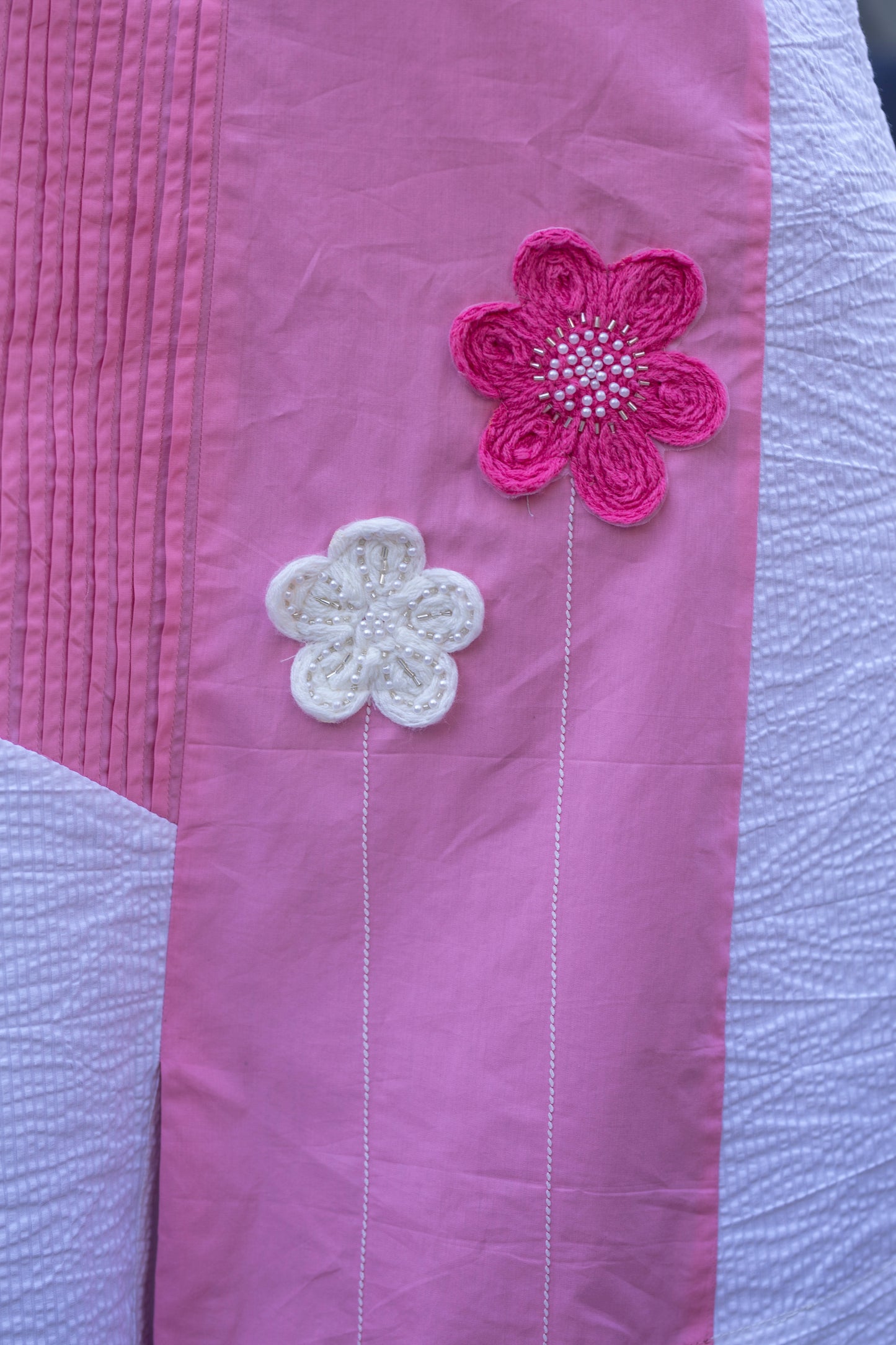 PINK AND WHITE ONE SIDE PLEATED ALINE DRESS