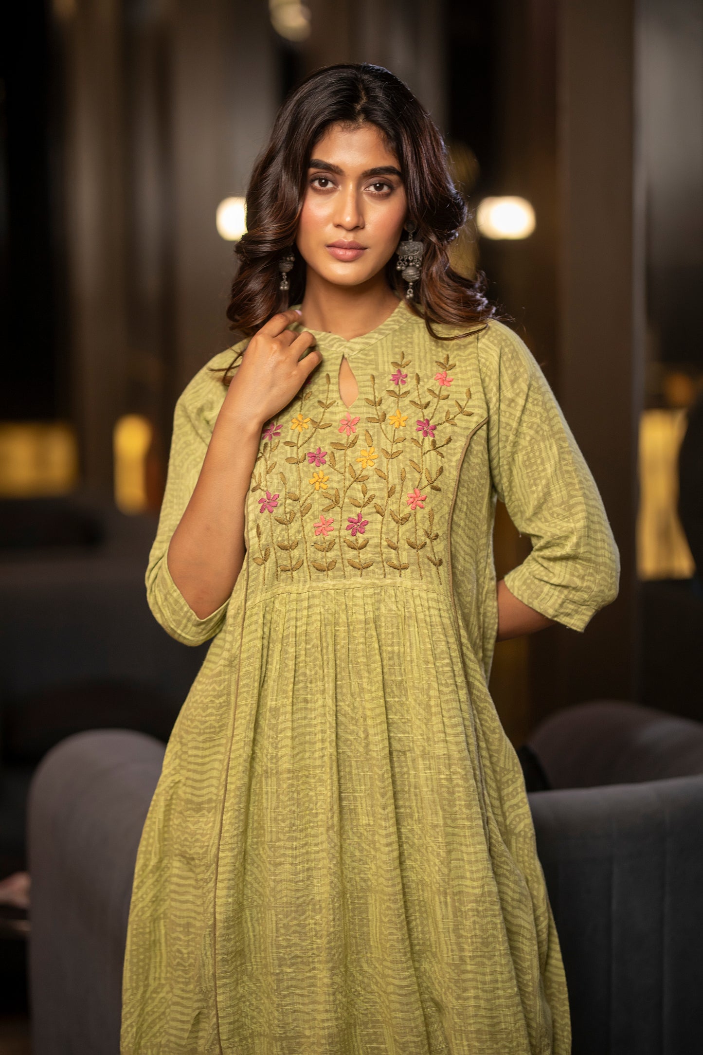 MEHENDI GREEN ALINE PATTERN KURTA PANT