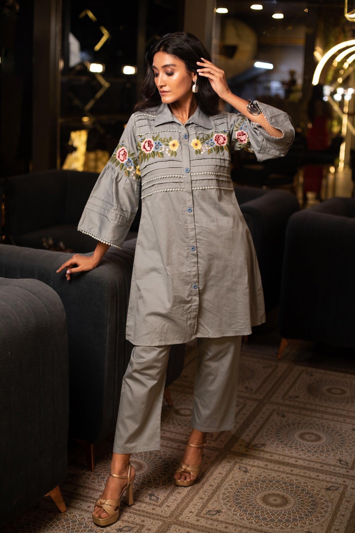 GREY EMBROIDERED CO-ORD SET