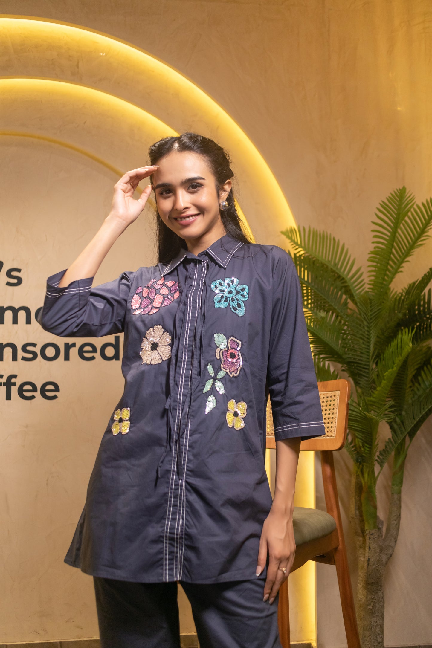 NAVY BLUE SEQUENCE EMBROIDERED CO-ORD SET