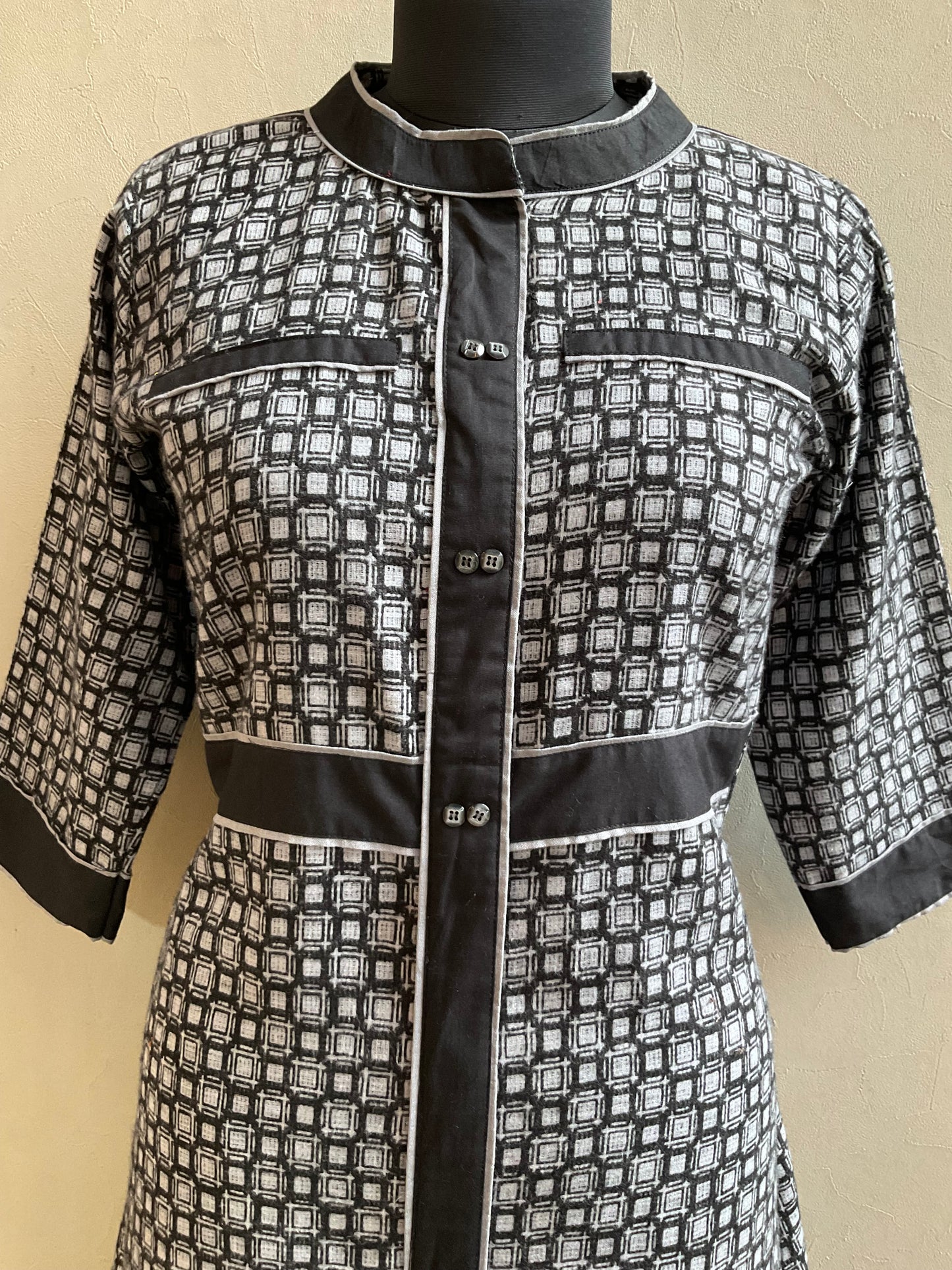 BLACK DOUBLE CLOTH PRINTED ALINE DRESS