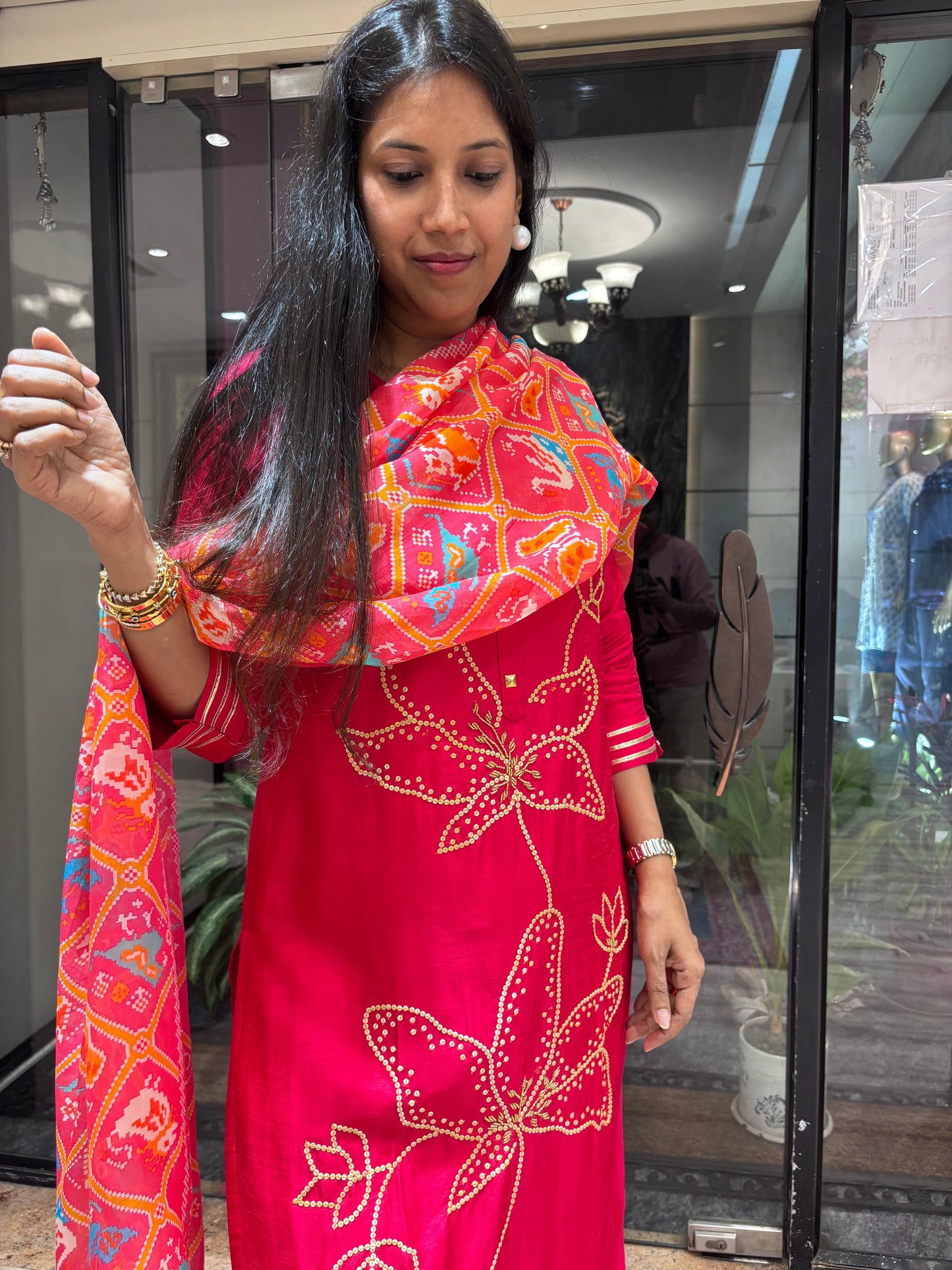 RANI PINK SEQUENCE EMBROIDERED KURTA SET