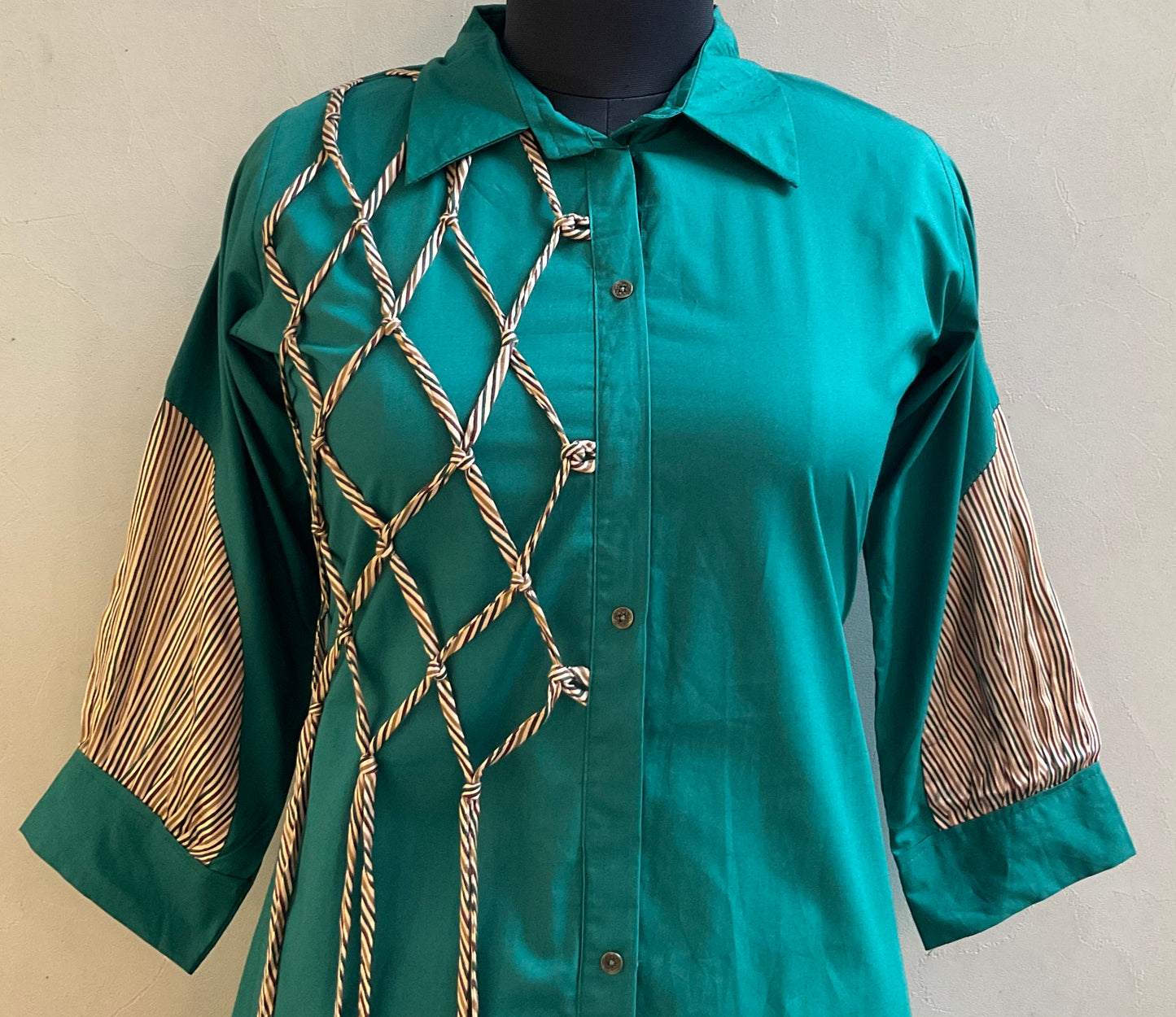 BOTTLE GREEN DORI DETAILING ALINE DRESS