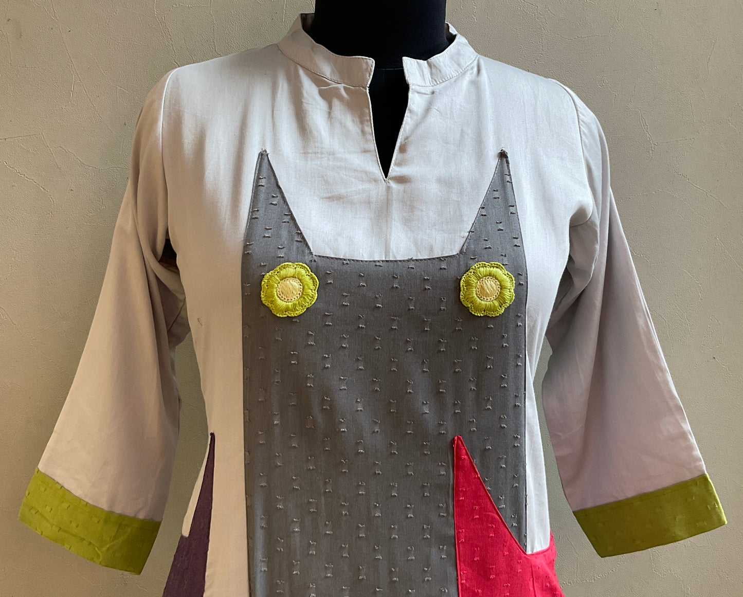 GREY MULTI COLOR PATCHED ALINE DRESS