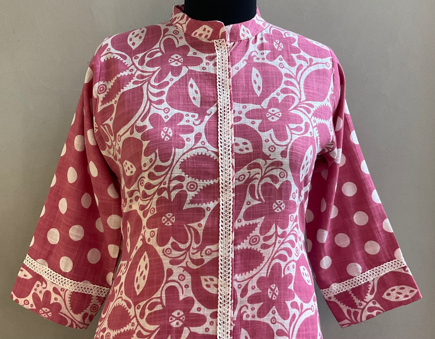 PINK PRINTED LACED KURTA PANT