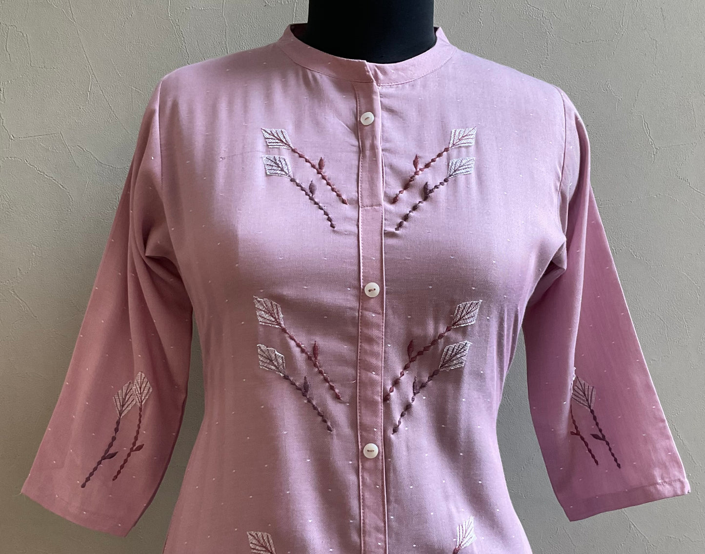 ONION PINK THREAD EMBROIDERED ALINE DRESS