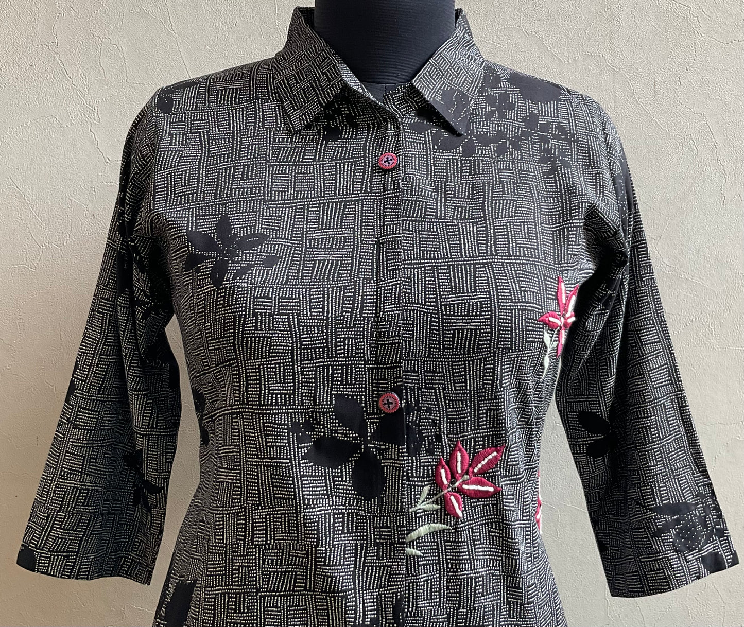 BLACK THREAD EMBROIDERED ALINE DRESS
