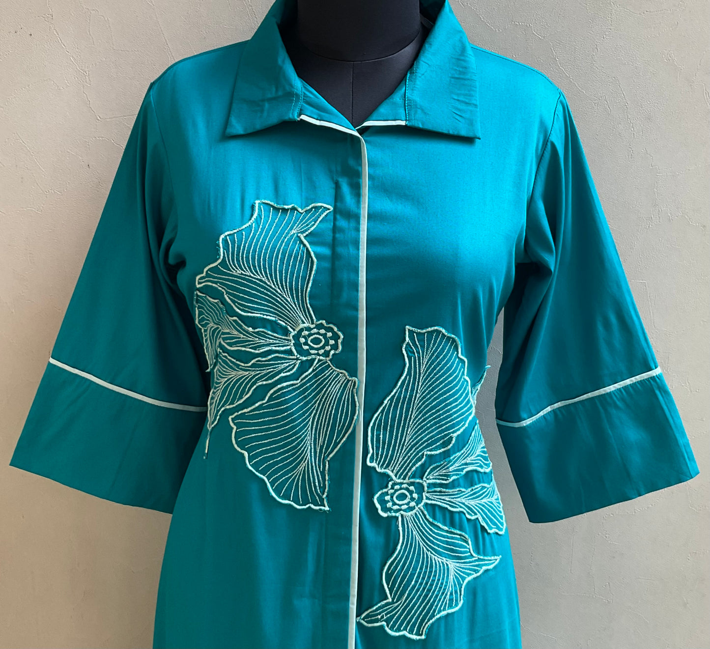 TEAL PATCHED ALINE DRESS