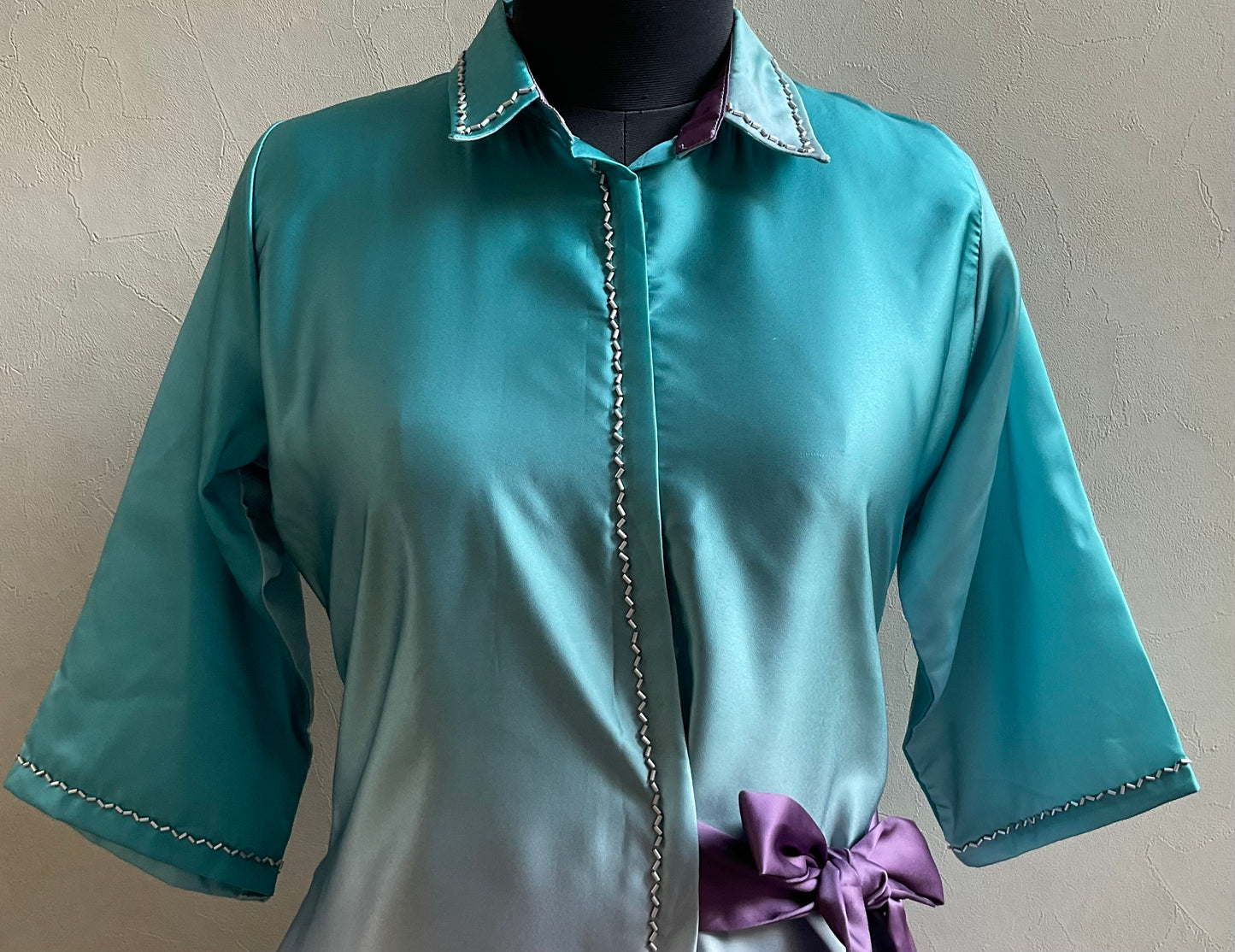 SEA BLUE OMBRE SHADE CUTDANA EMBROIDERED ALINE DRESS