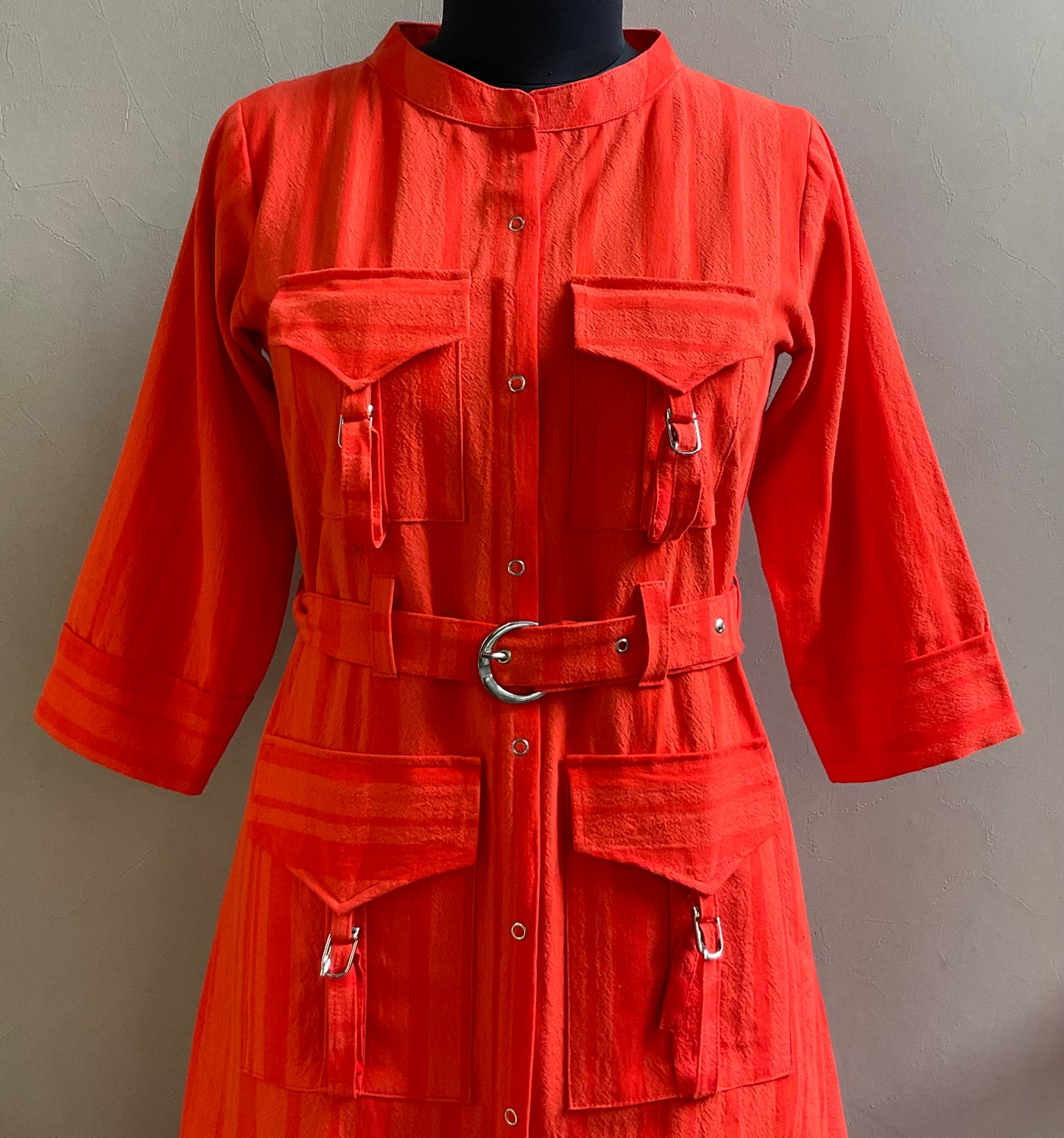 ORANGE FRONT POCKET STYLE ALINE DRESS
