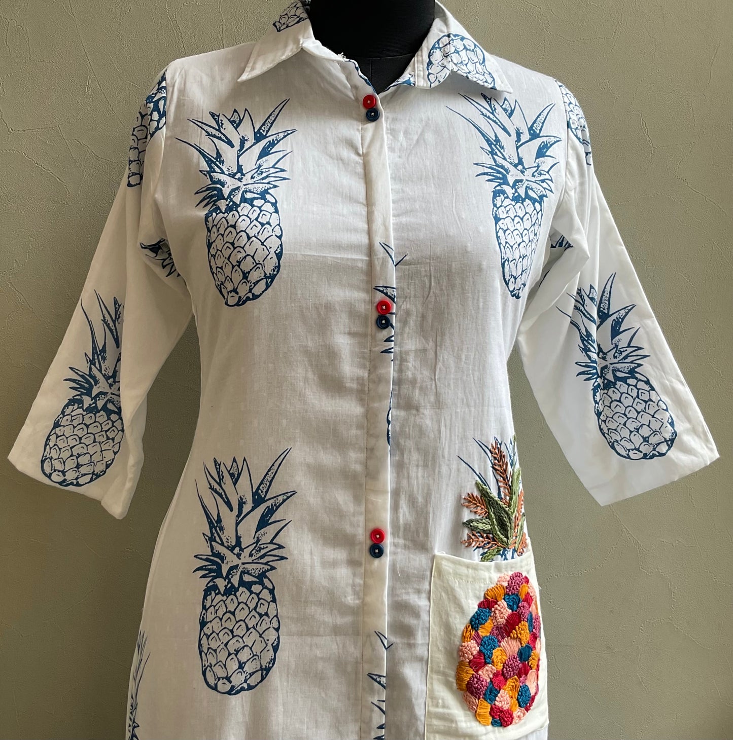 WHITE POCKET HAND EMBROIDERED ALINE DRESS