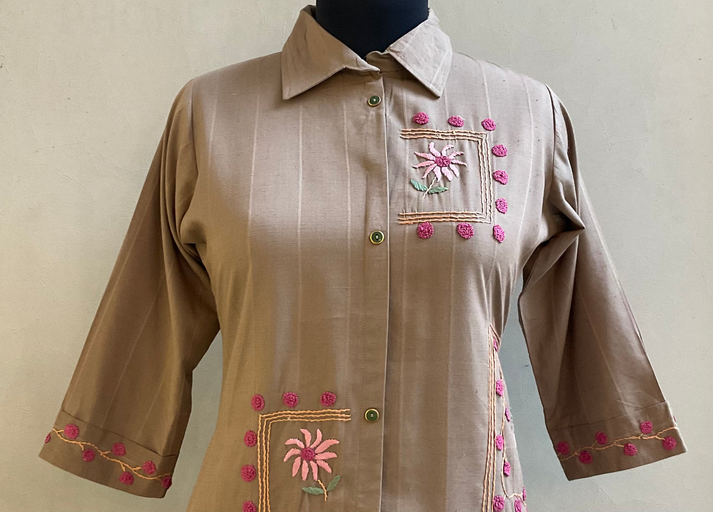 BROWN HAND EMBROIDERED ALINE DRESS