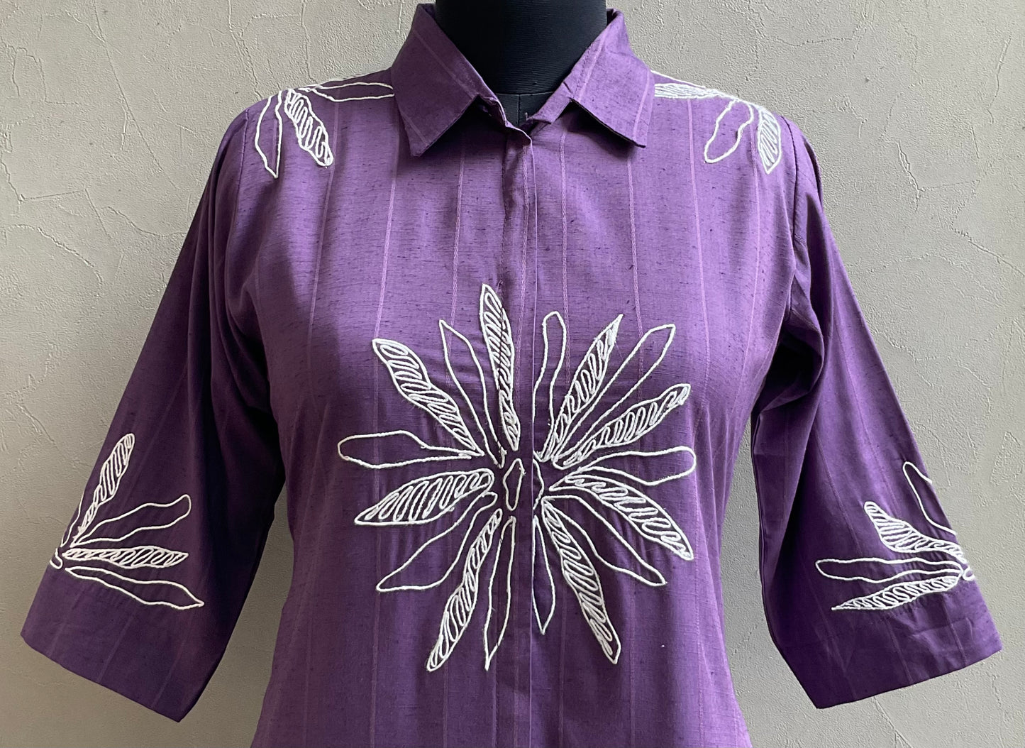 PURPLE THREAD EMBROIDERED ALINE DRESS