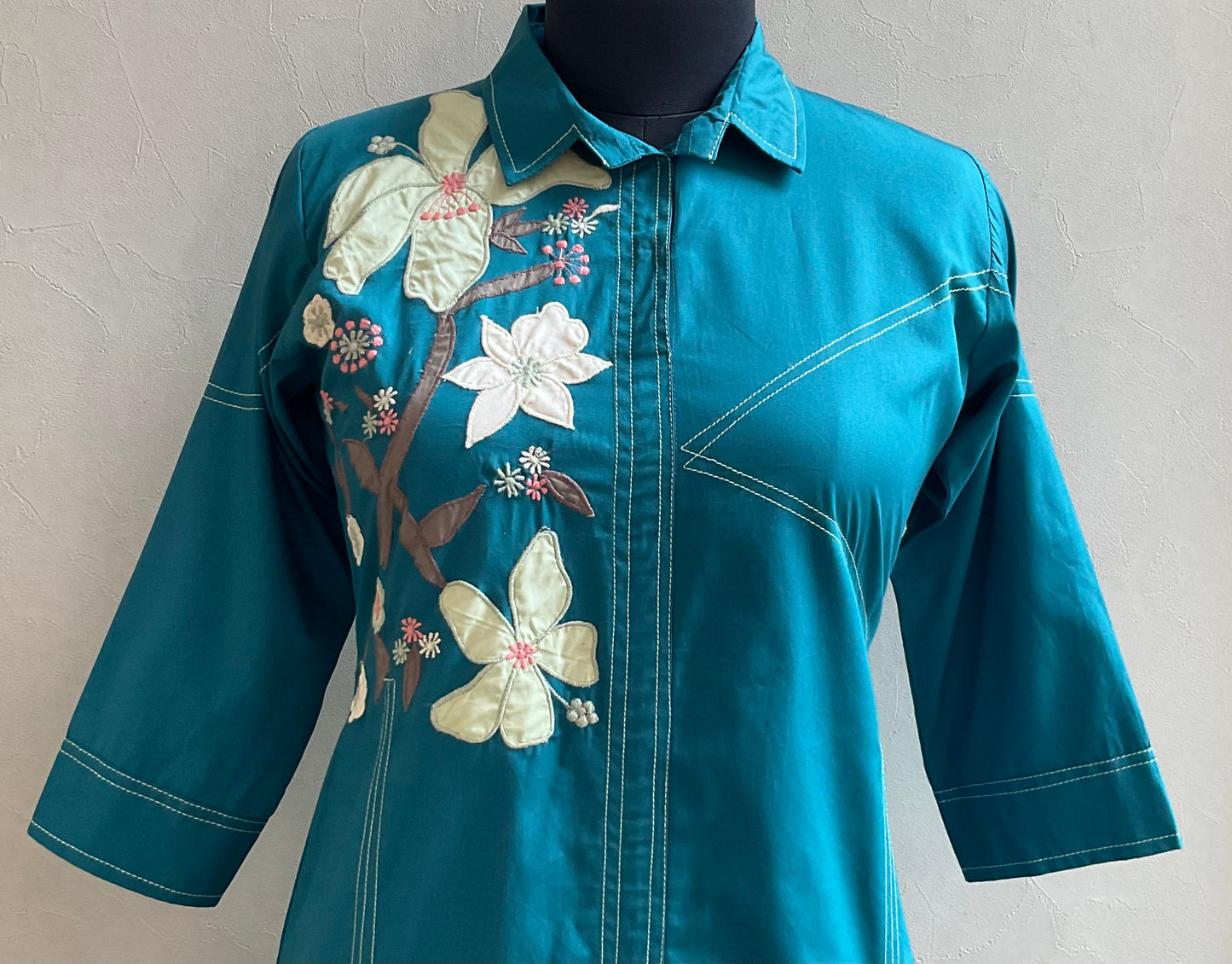 RAMA GREEN APPLIQUE WORKED ALINE DRESS