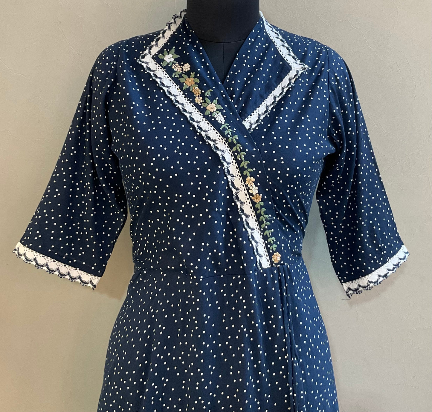 NAVY ANGRAKHA HAND EMBROIDERED ALINE DRESS