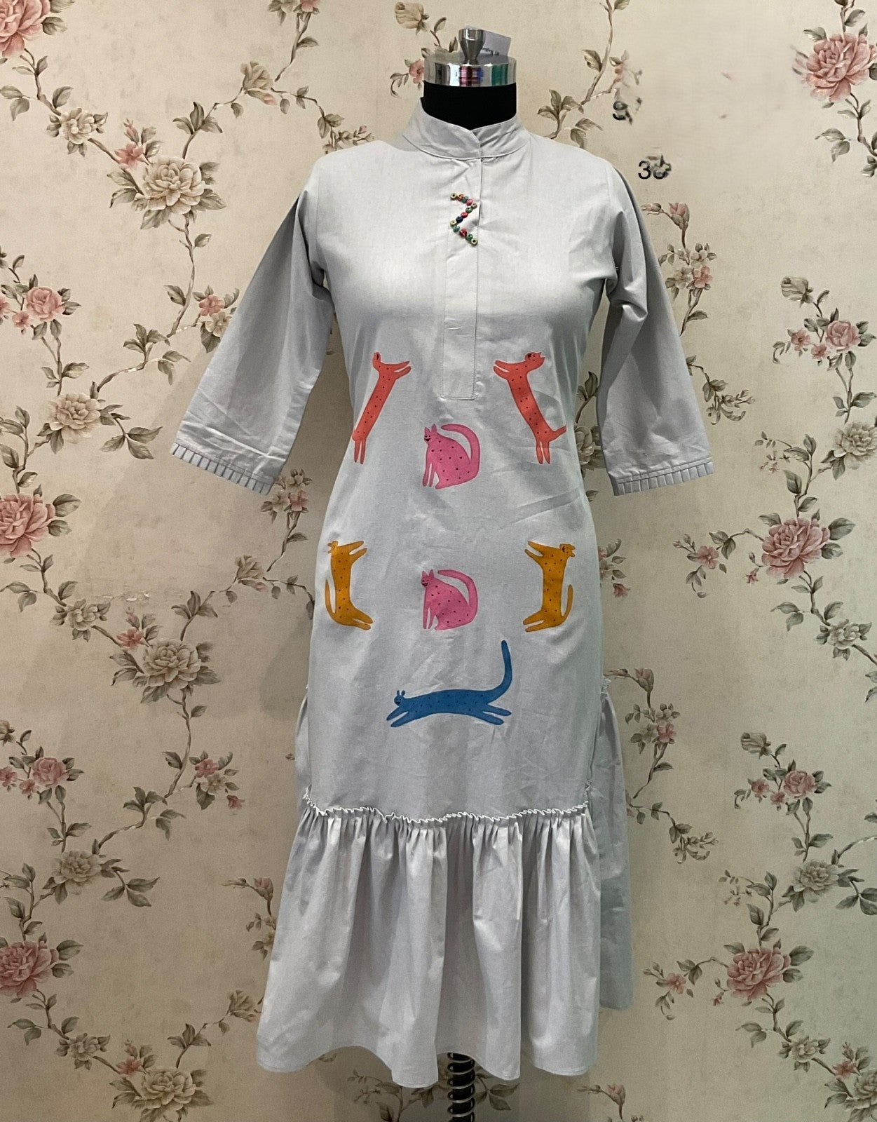 LIGHT GREY HAND PAINTED ALINE DRESS