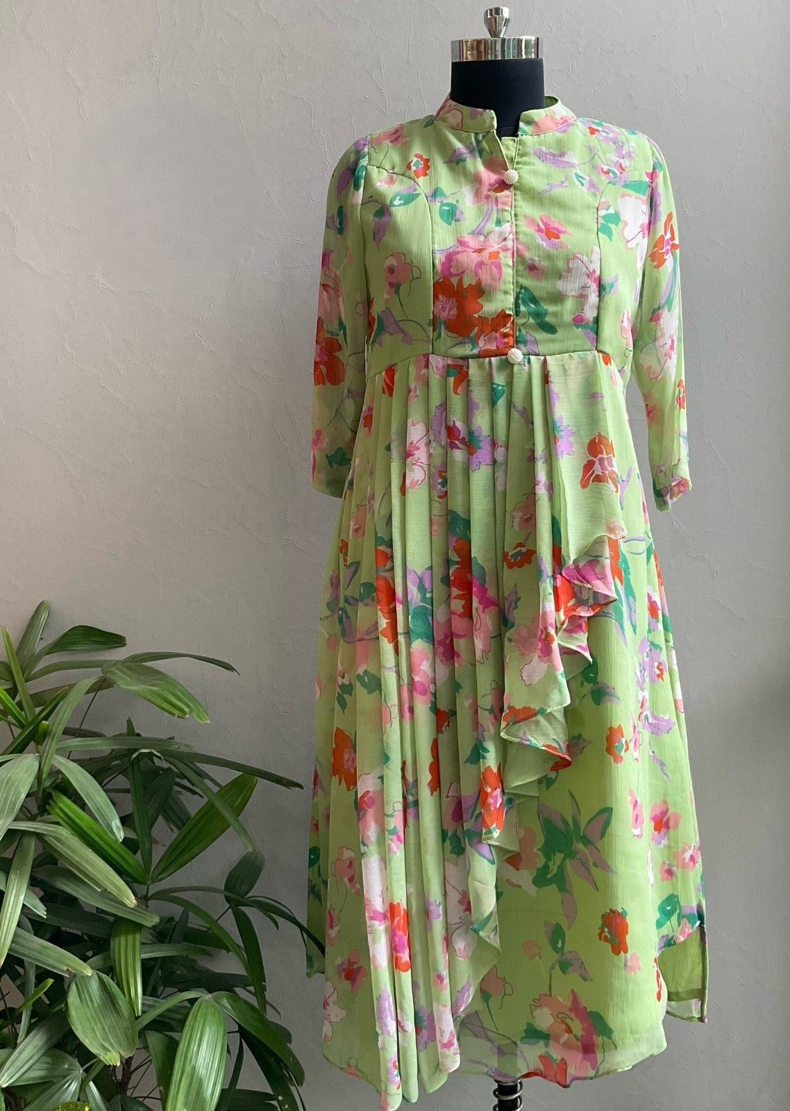 LIGHT GREEN CHIFFON ALINE DRESS