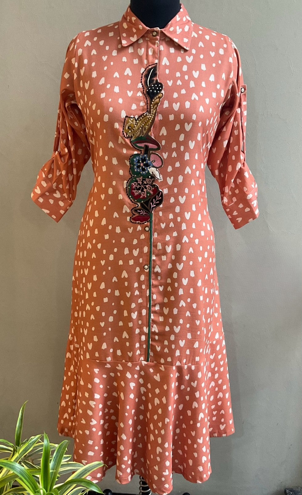 RUST PATCHED WORK ALINE DRESS