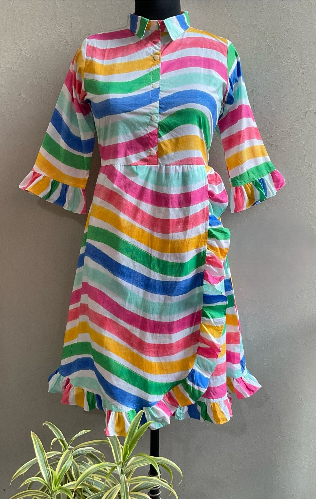 MULTI COLOR FRILLS ALINE DRESS