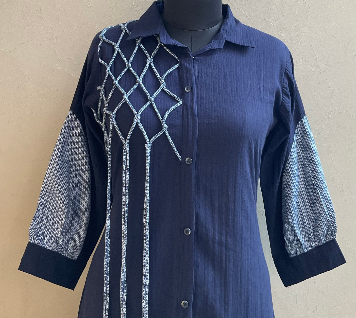 NAVY BLUE DORI WORKED ALINE DRESS