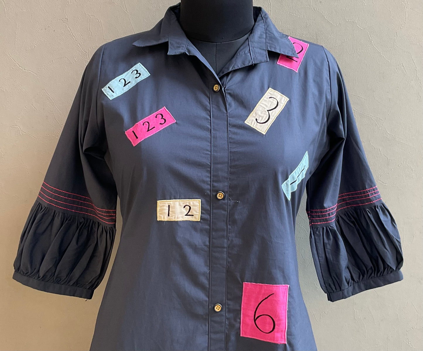 DARK GREY NUMERIC APPLIQUE ALINE DRESS