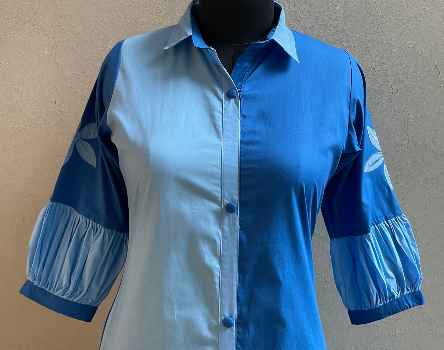 BLUE APPLIQUE DUET ALINE DRESS