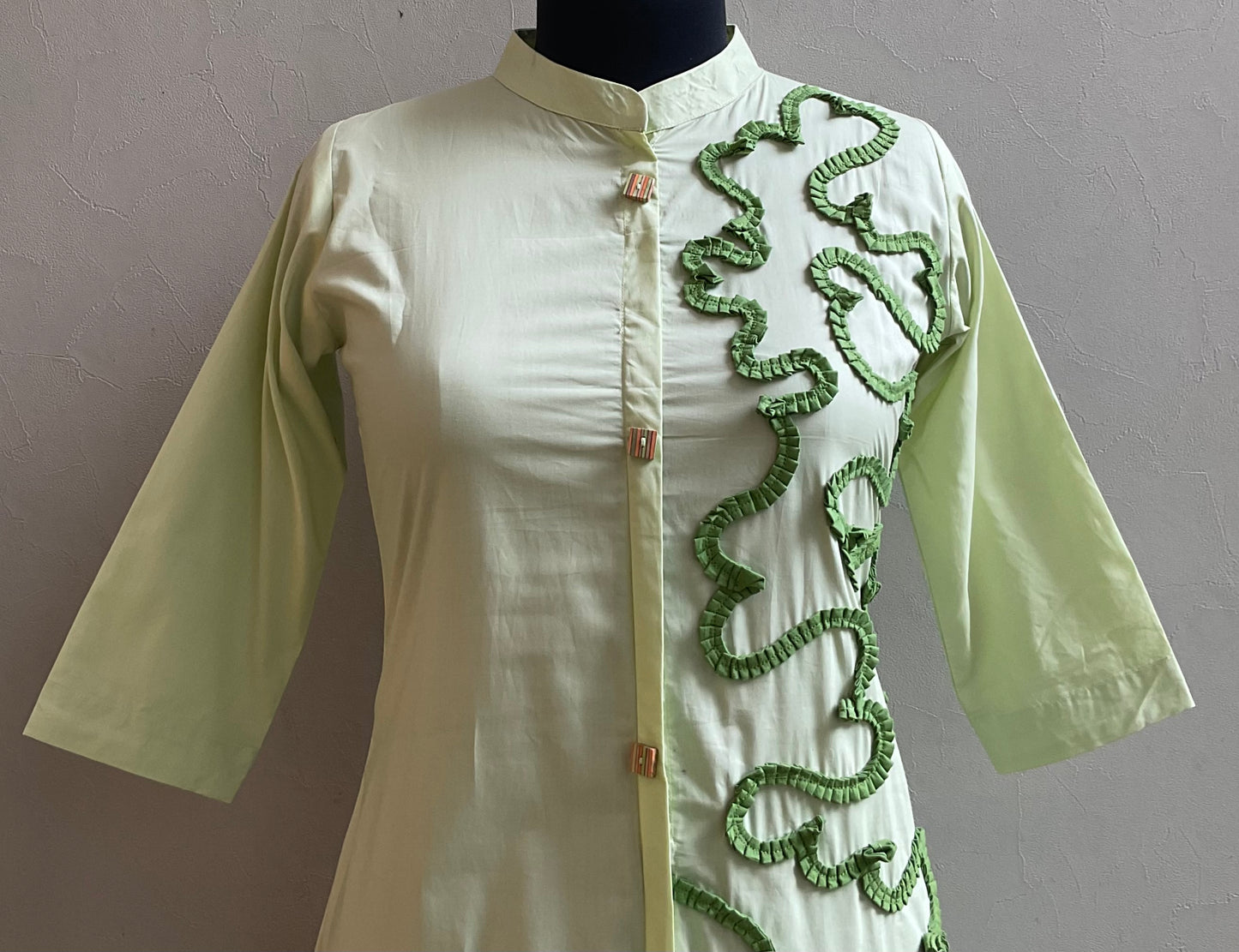 LIGHT GREEN ONE SIDE PLEATED ALINE DRESS