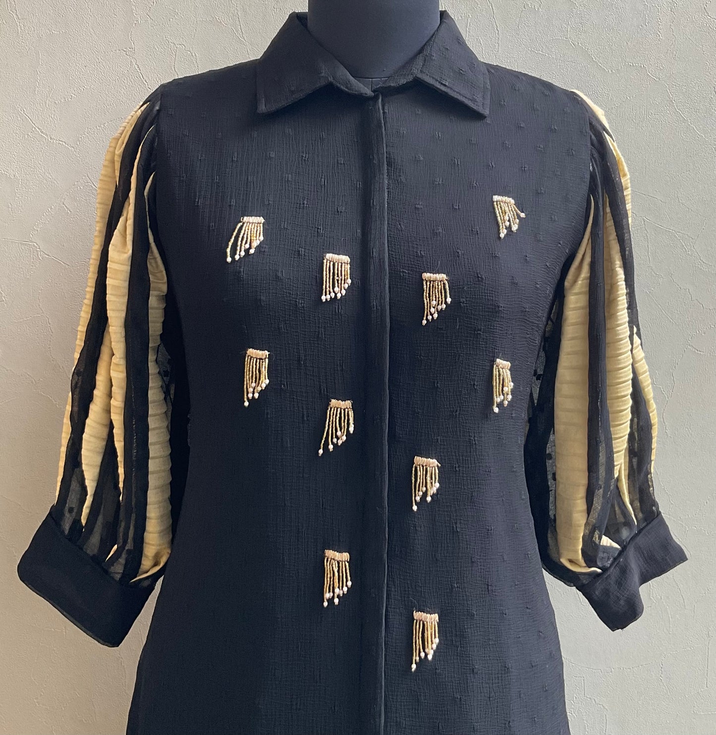 BLACK FANCY HAND EMBROIDERED ALINE DRESS