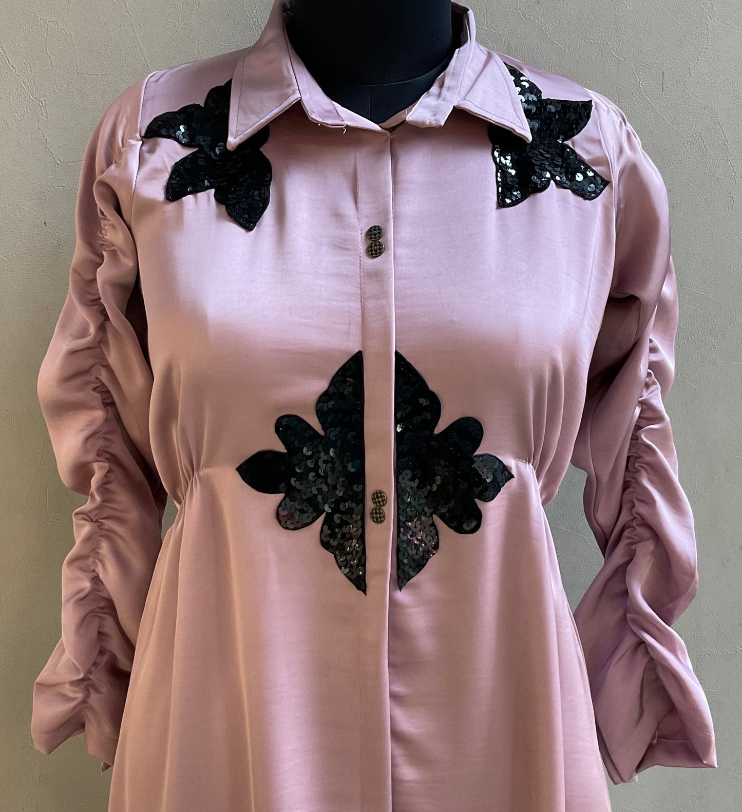 ONION PINK SATIN SEQUENCED ALINE DRESS