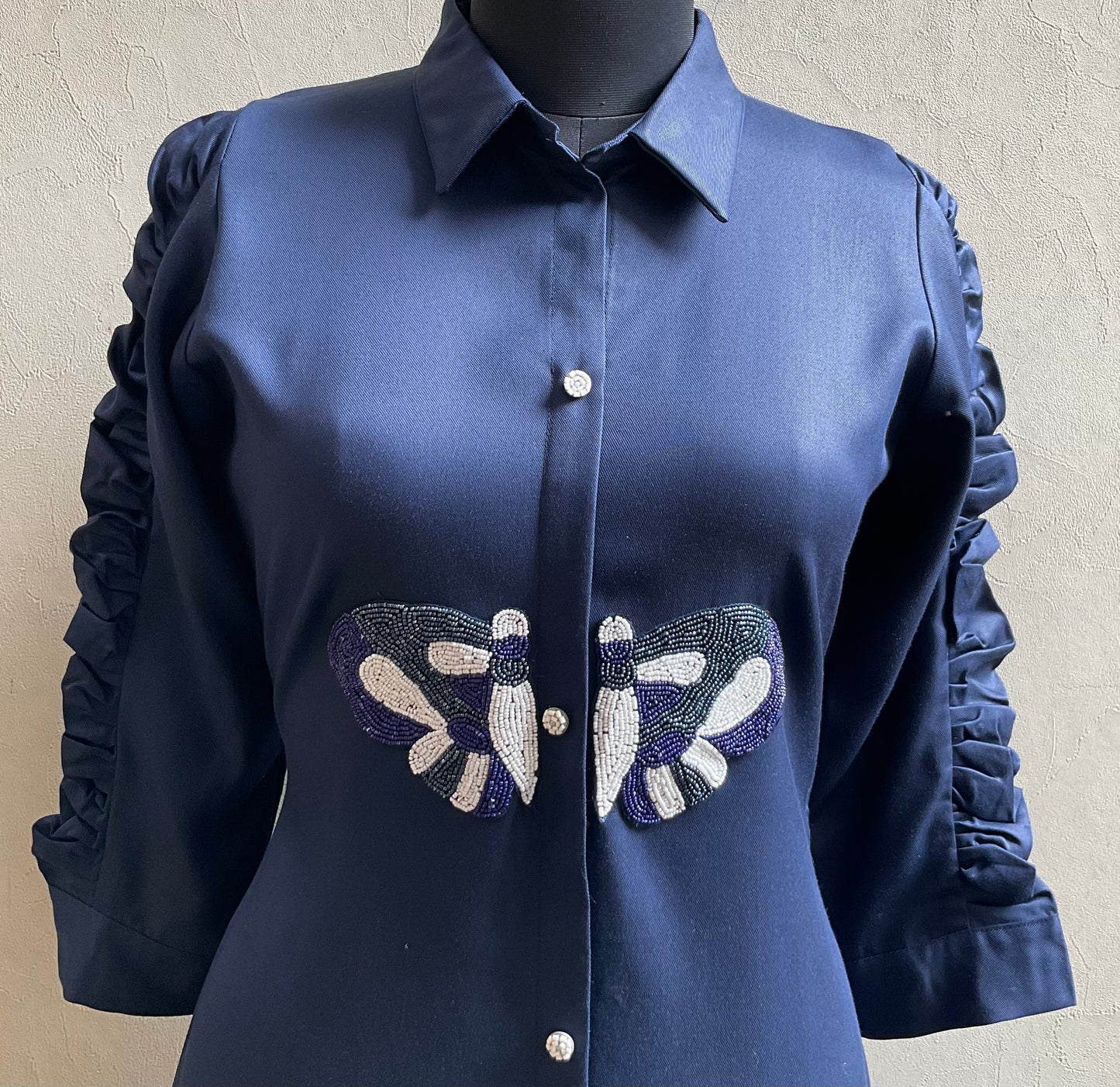 NAVY BLUE BUTTERFLY EMBROIDERED ALINE DRESS