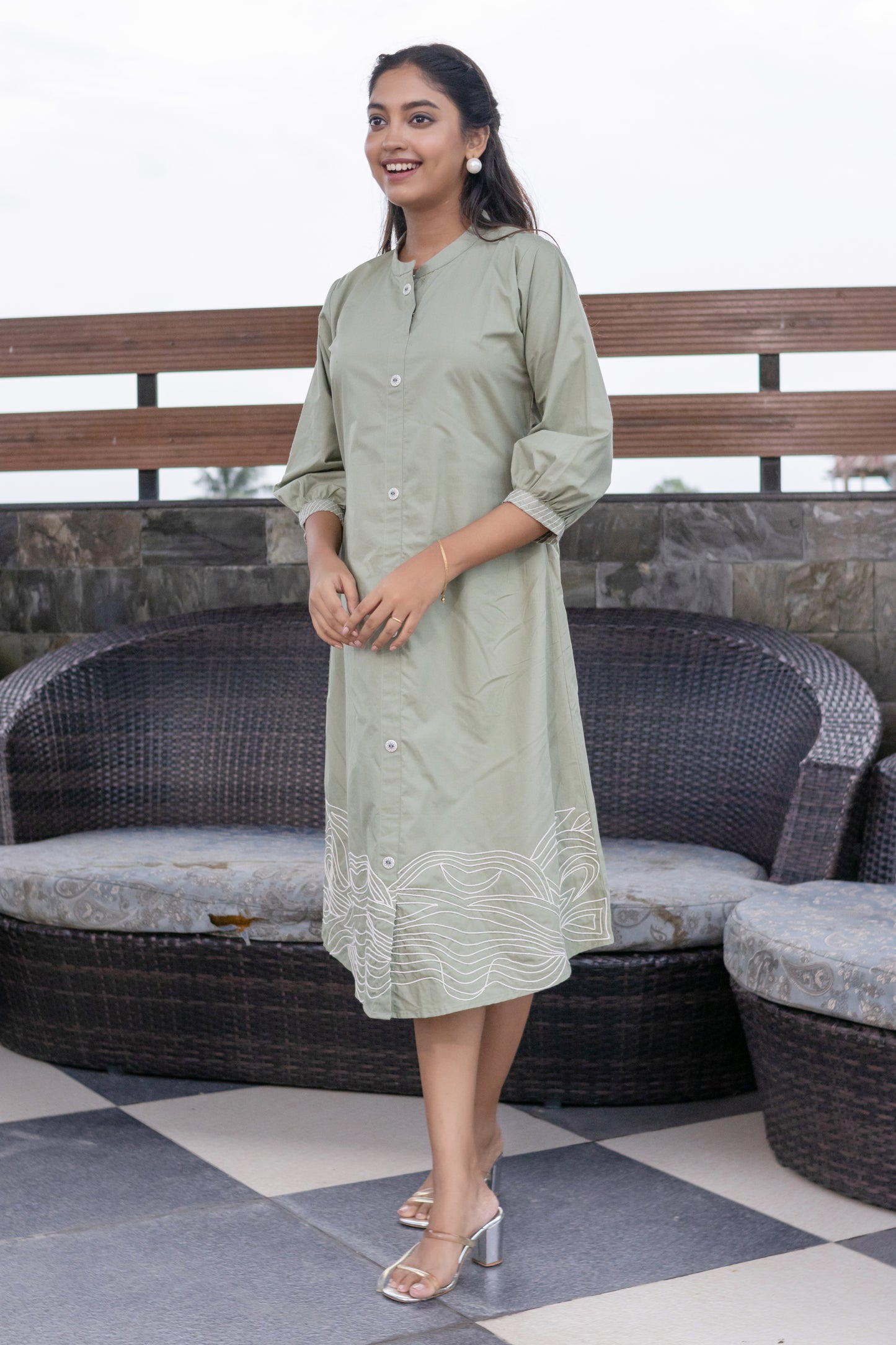 PISTA GREEN DORI WORKED ALINE DRESS