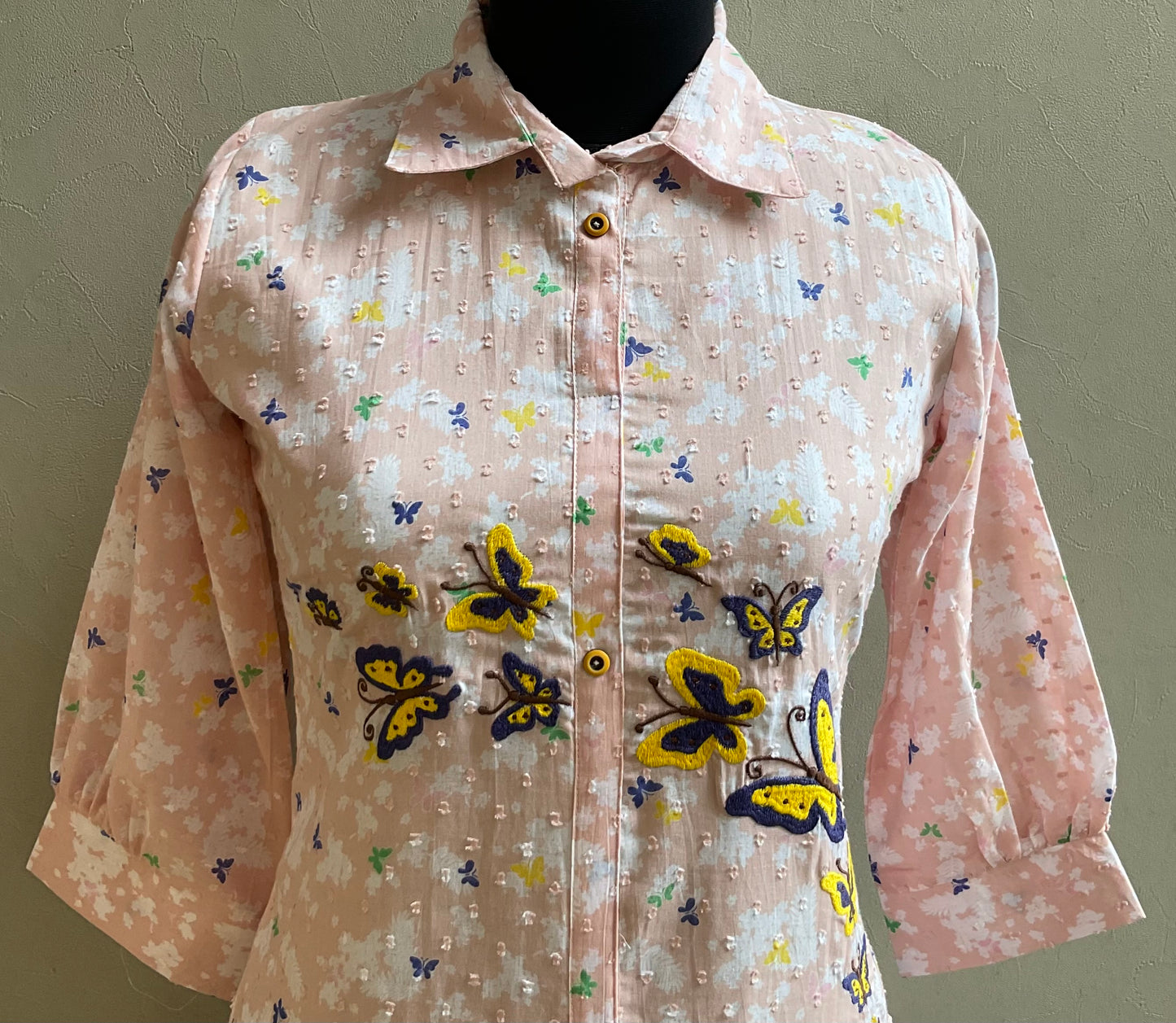 LIGHT PEACH BUTTERFLY EMBROIDERED ALINE DRESS