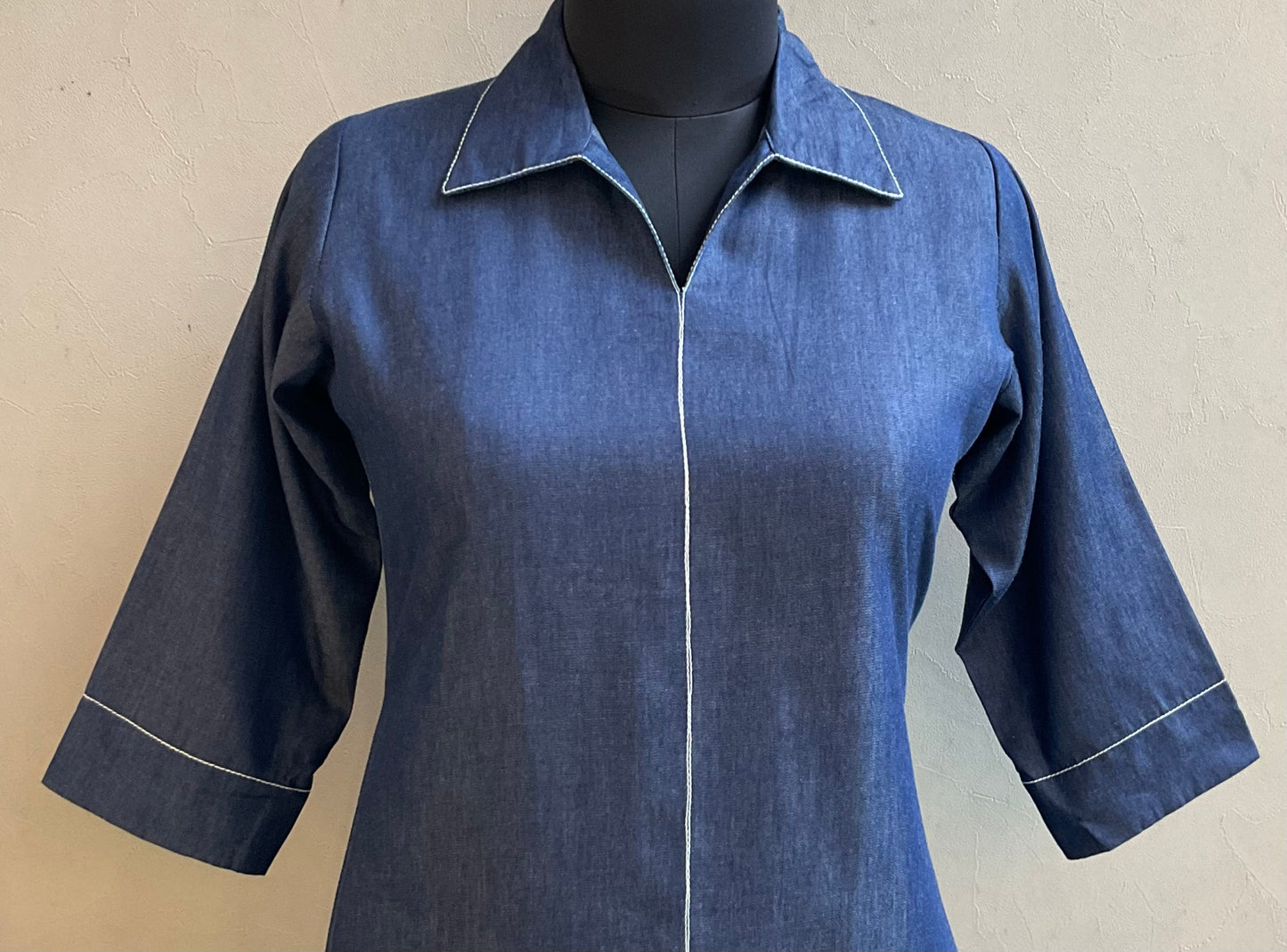 DENIM EMBROIDERED ALINE DRESS