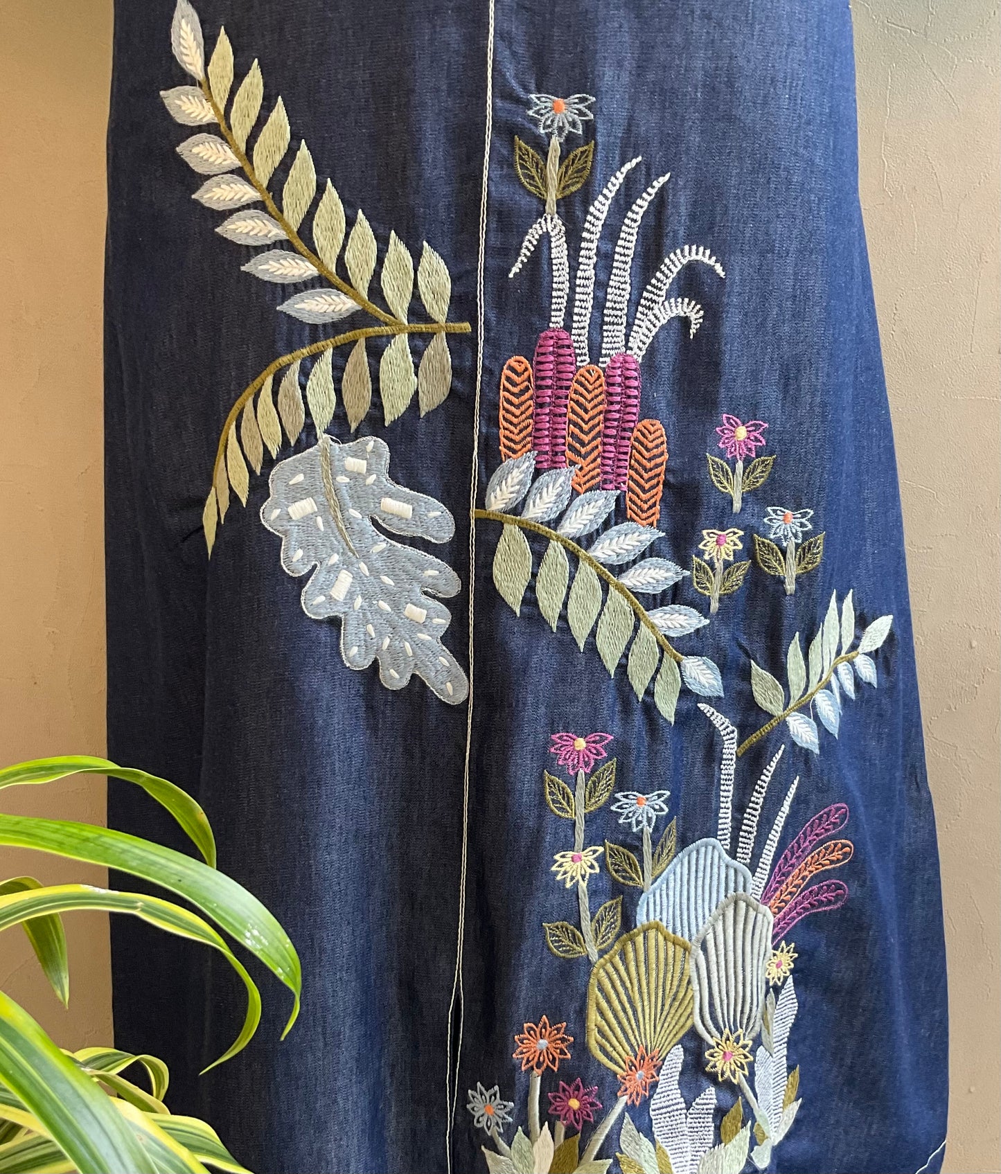 DENIM EMBROIDERED ALINE DRESS