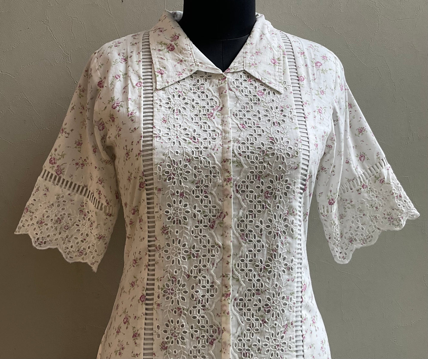 WHITE FULL HAKOBA WORKED ALINE DRESS
