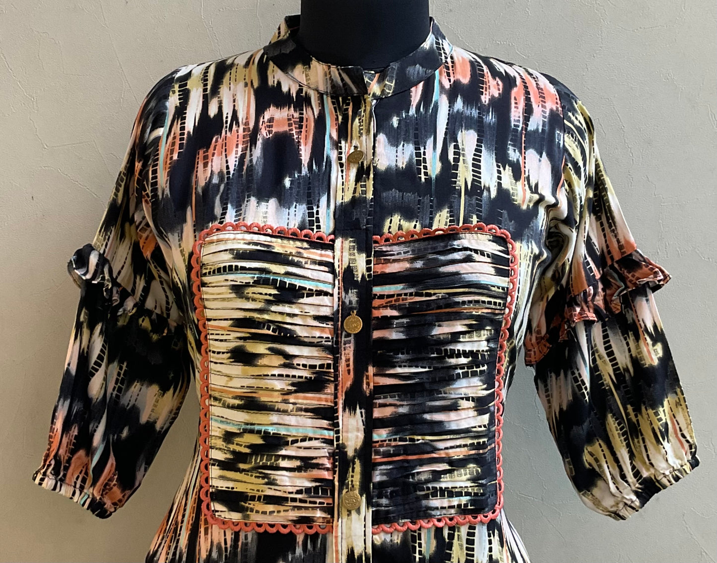 MULTI COLOR FRONT PLEATED ALINE DRESS