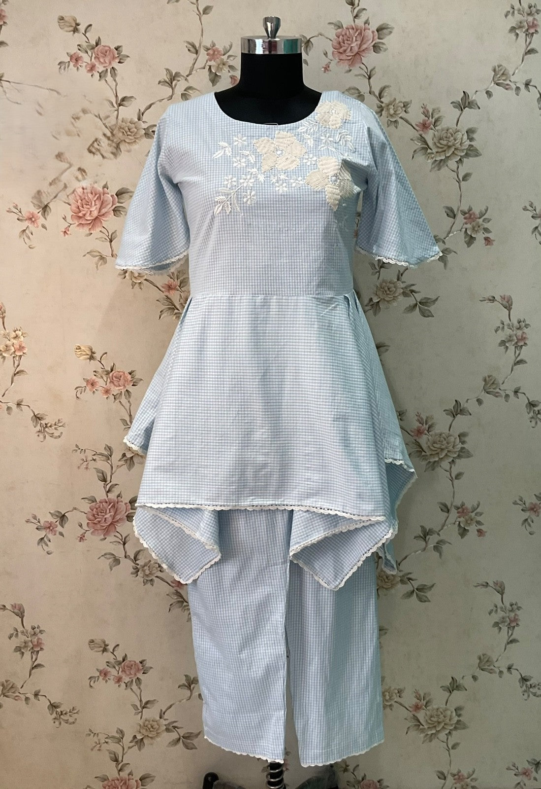 SKY BLUE THREAD EMBROIDERED COORD SET
