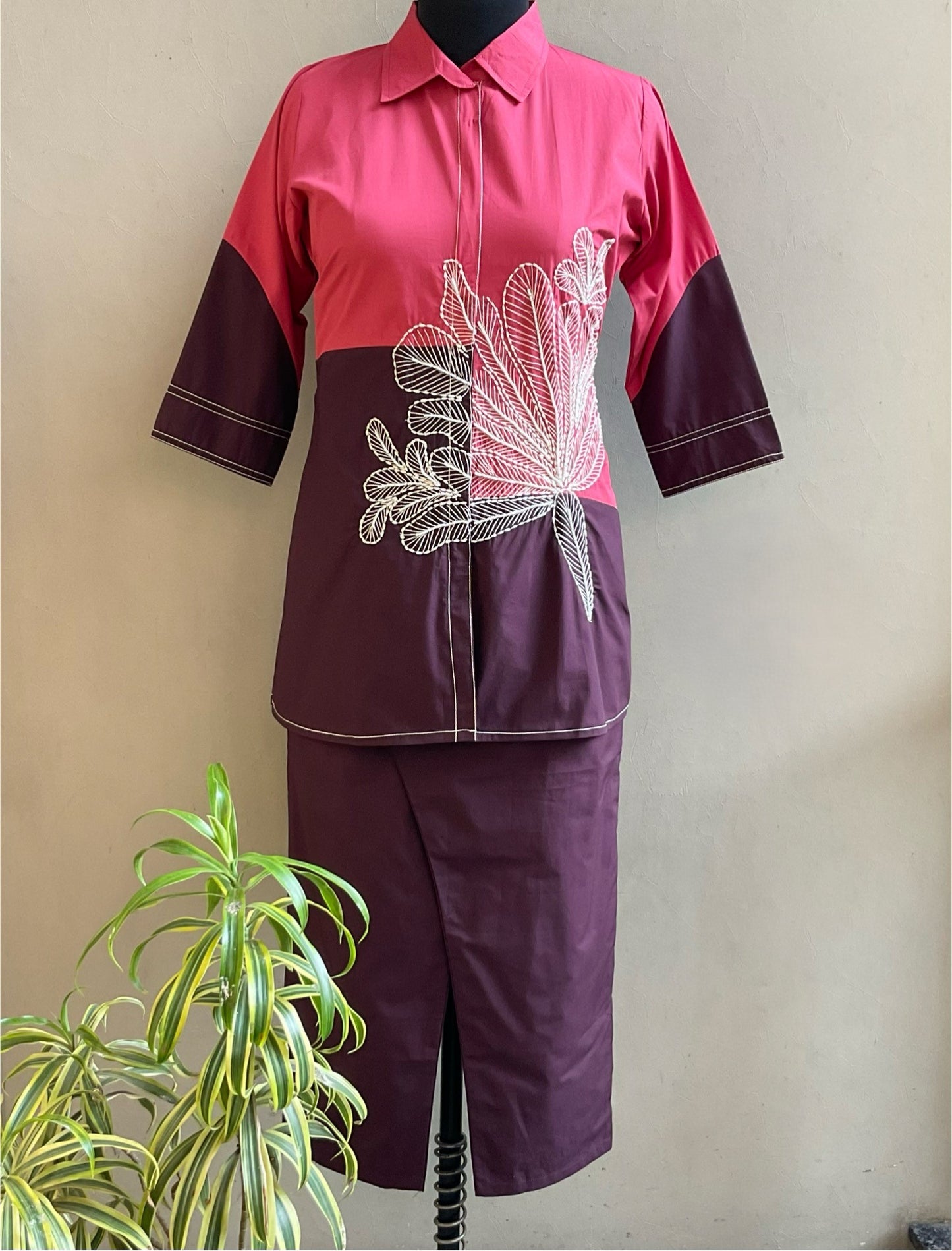 ROSE WINE BEADS EMBROIDERED CO-ORD SET