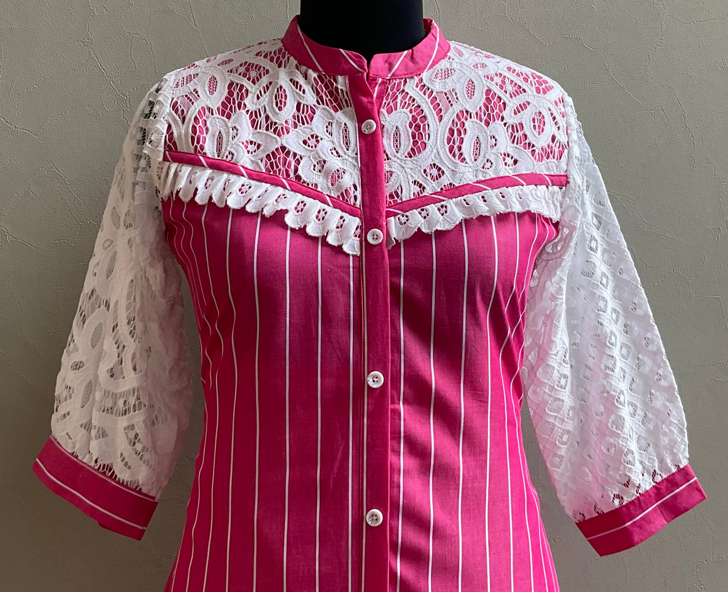 PINK STRIPE LACED COORD SET