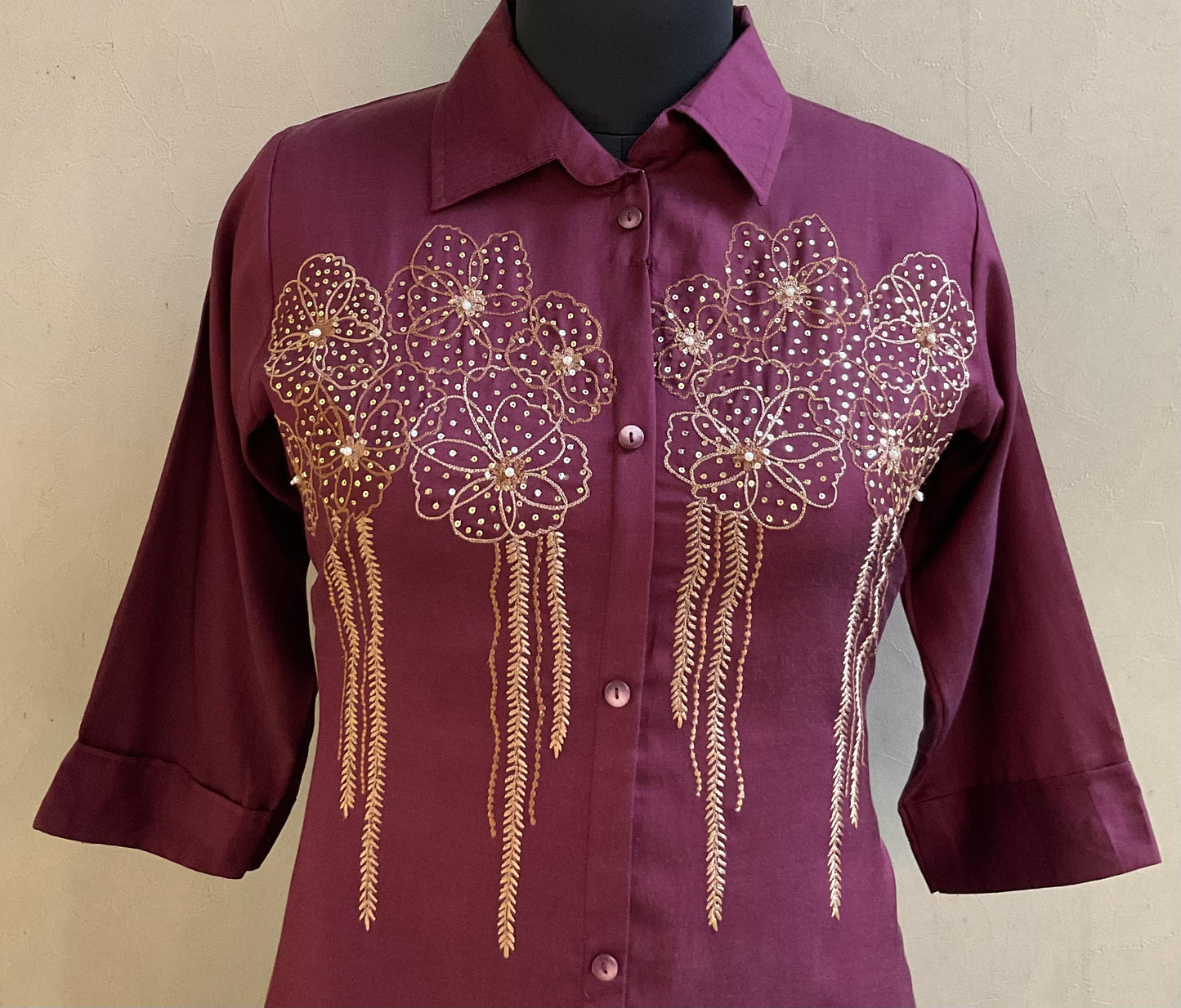 WINE THREAD EMBROIDERED COORD SET