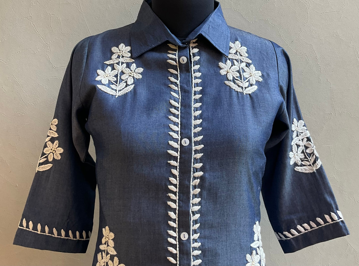 DENIM HAND EMBROIDERED COORD SET