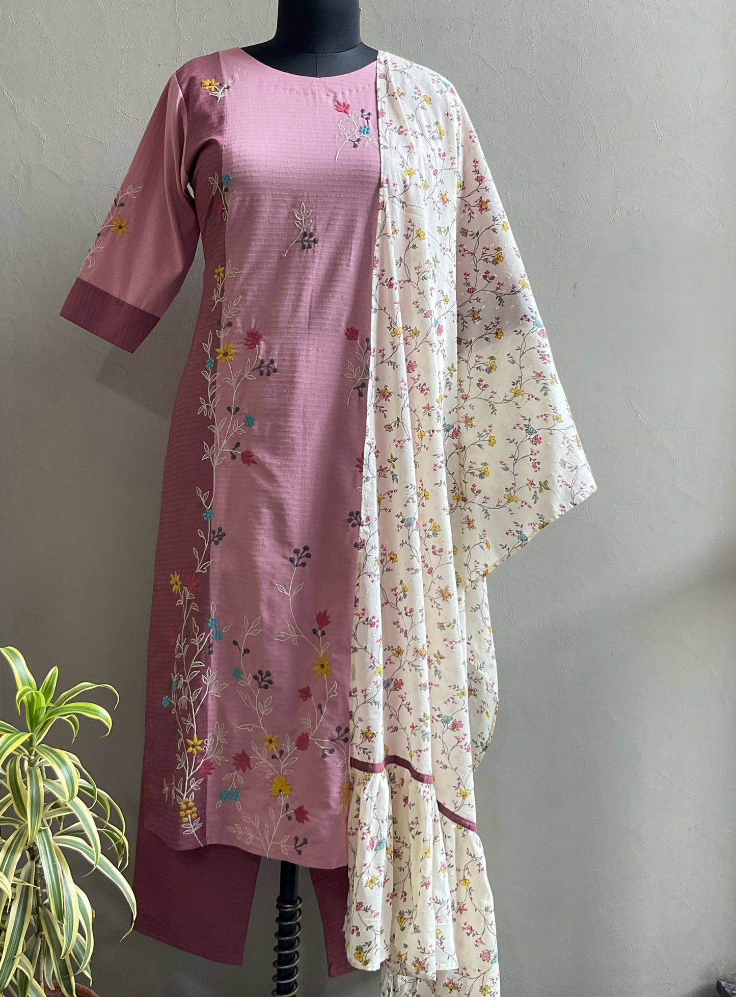 PINK PURPLE FLORAL KURTA SET