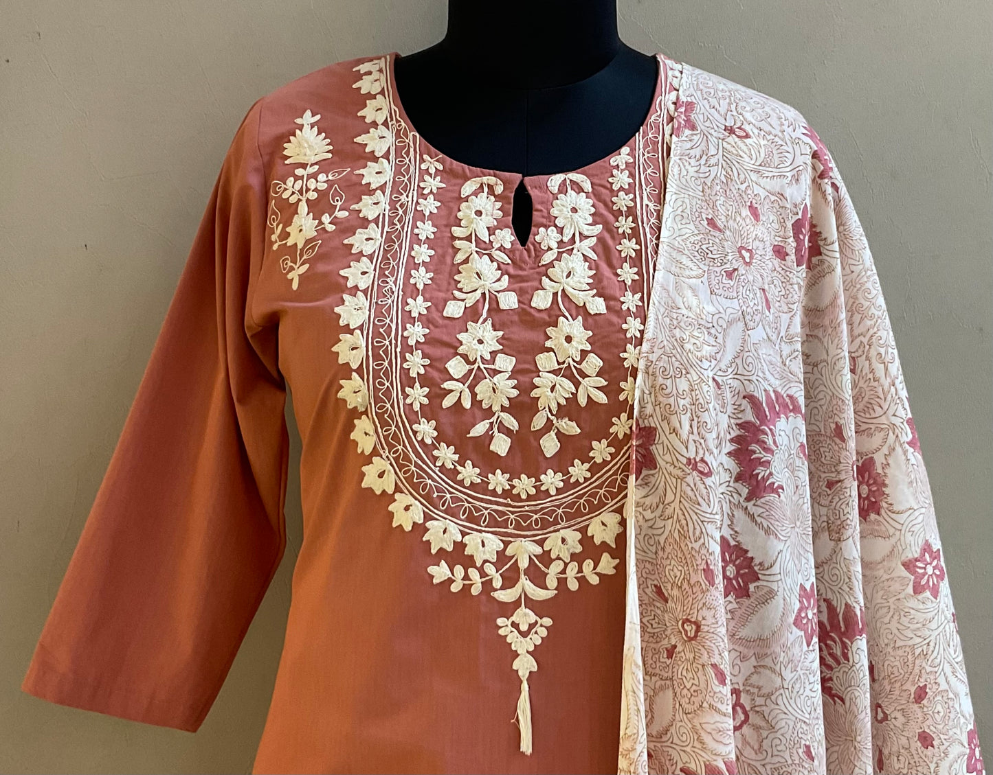 RUST THREAD EMBROIDERED KURTA SET
