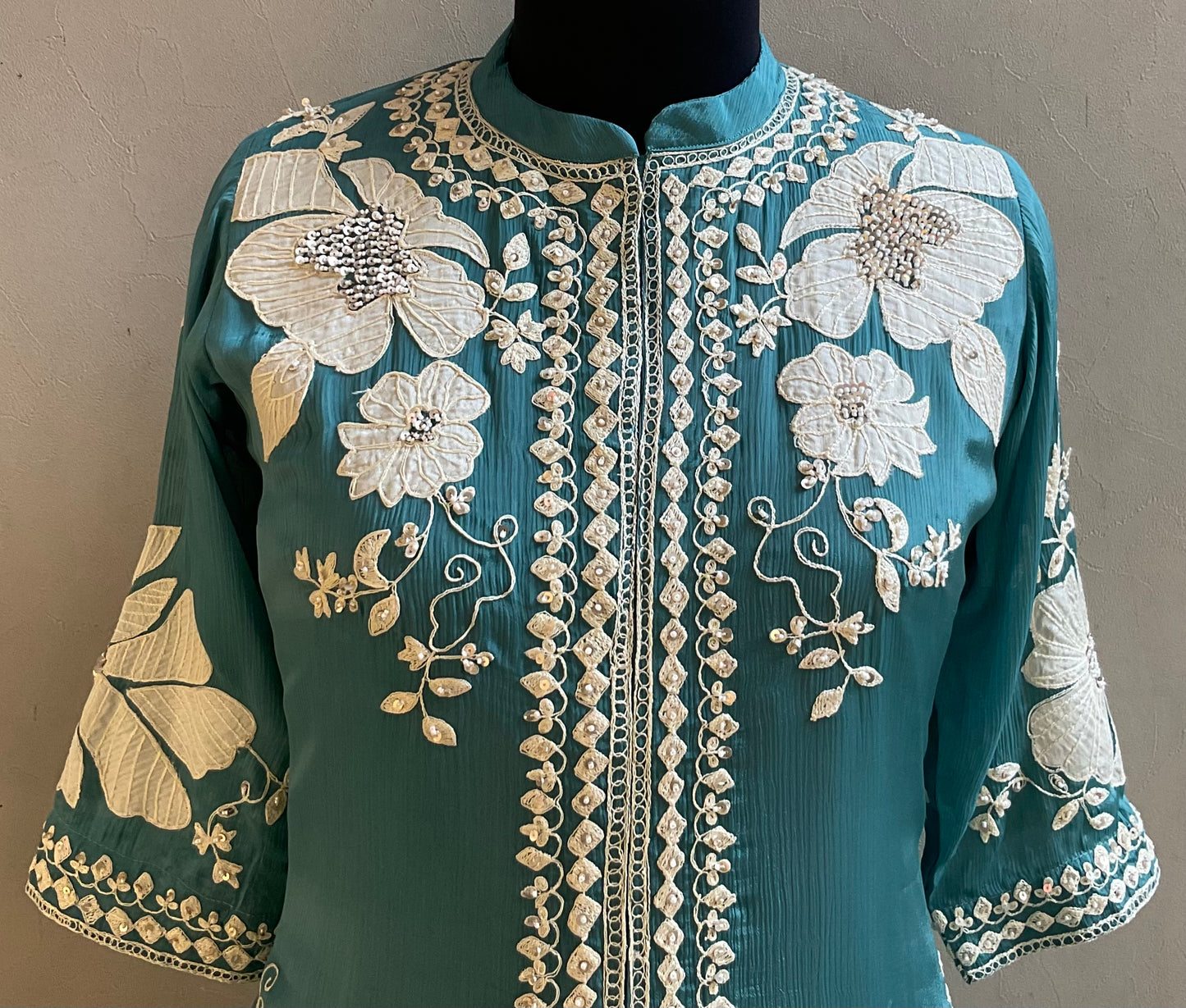 TEAL BLUE APPLIQUE WORKED CO-ORD SET