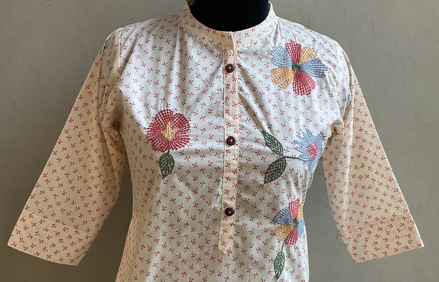CREAM THREAD EMBROIDERED STRAIGHT KURTI