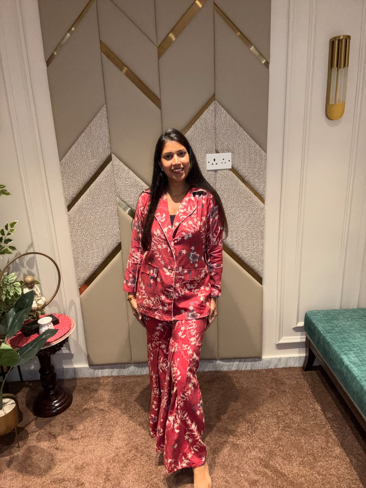 RED SHARARA PATTERN COORD SET