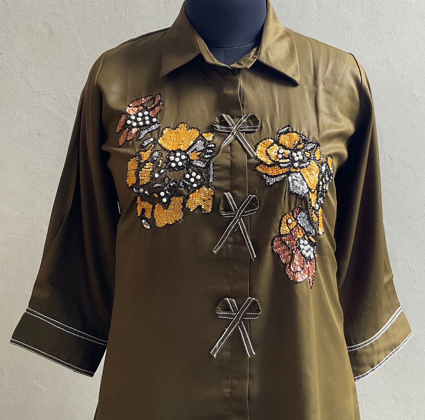 OLIVE GREEN HEAVY SEQUENCE EMBROIDERED COORD SET