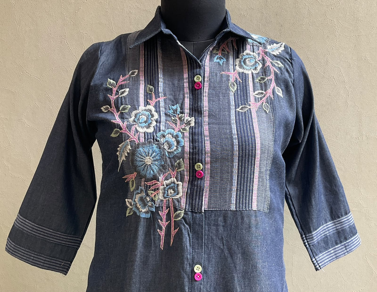 DENIM THREAD EMBROIDERED COORD SET