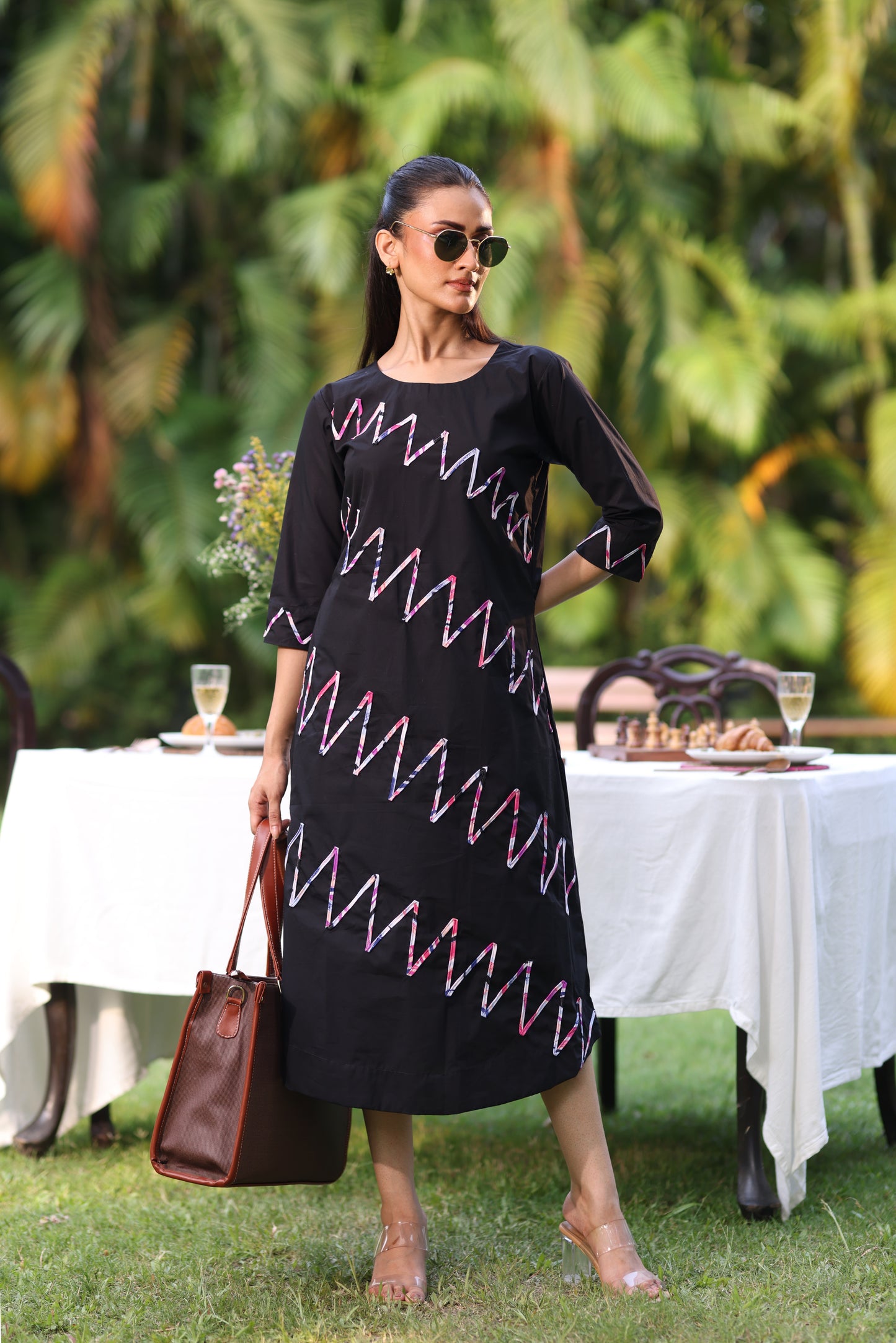 BLACK ZIG ZAG ALINE DRESS