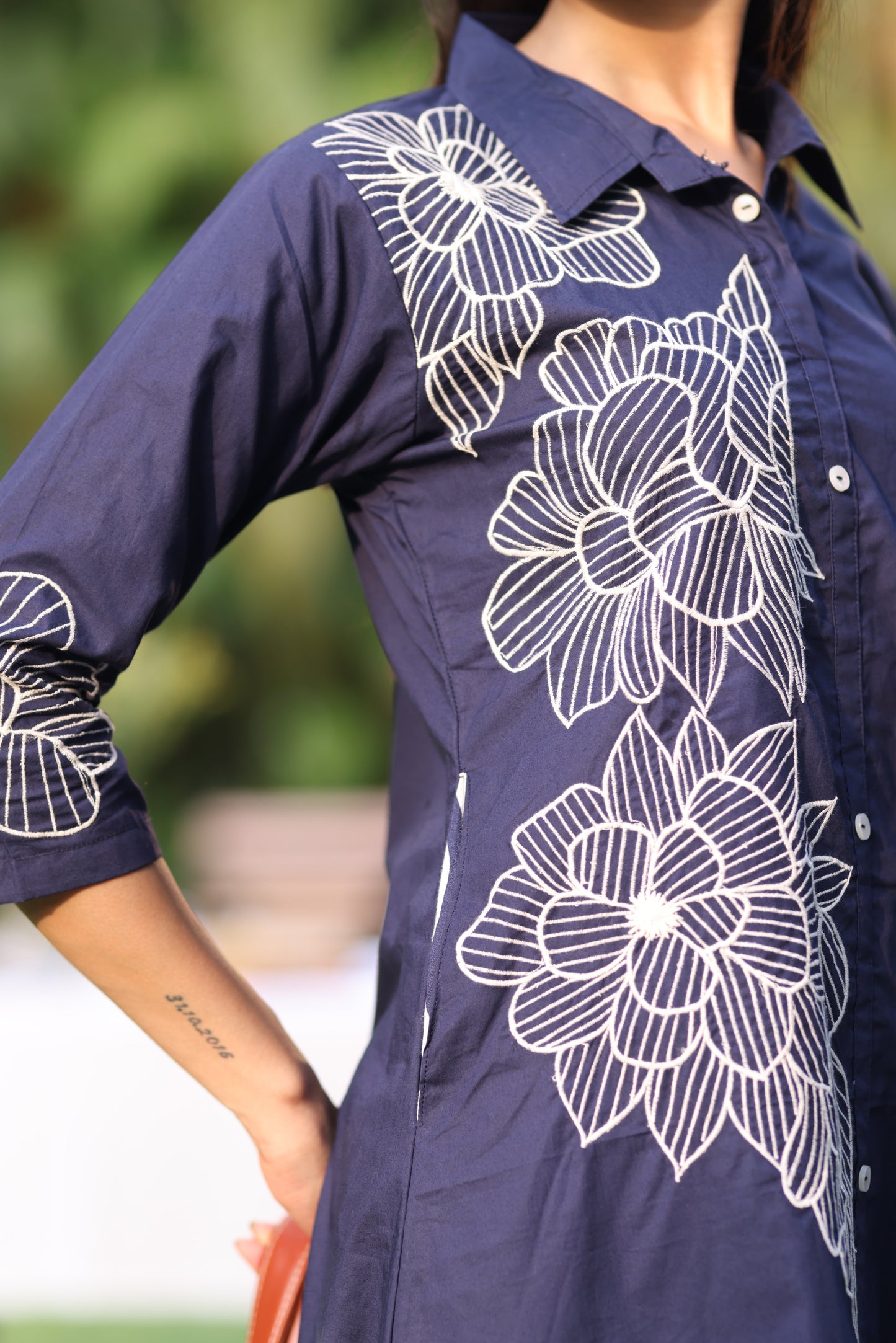 INK BLUE DORI WORK ALINE DRESS